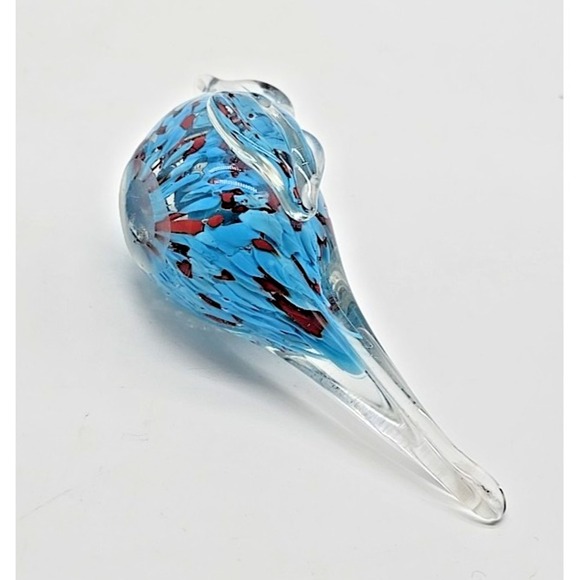 Hand Blown Art Glass Bird Paperweight Sommerso Blue & Red - Picture 6 of 8